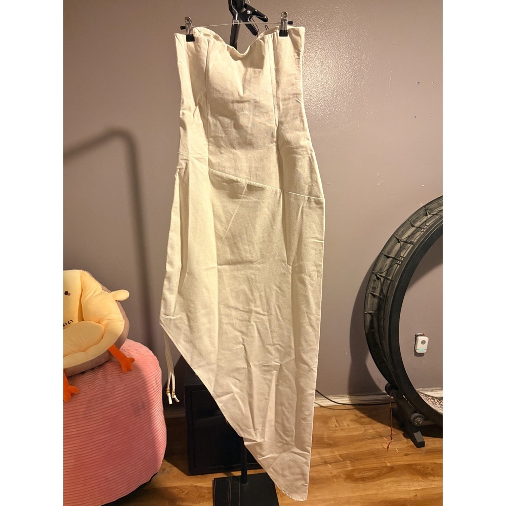 PLT Label Off White Plunge Ruched Midaxi Dress Sz US 4 - Picture 2 of 5